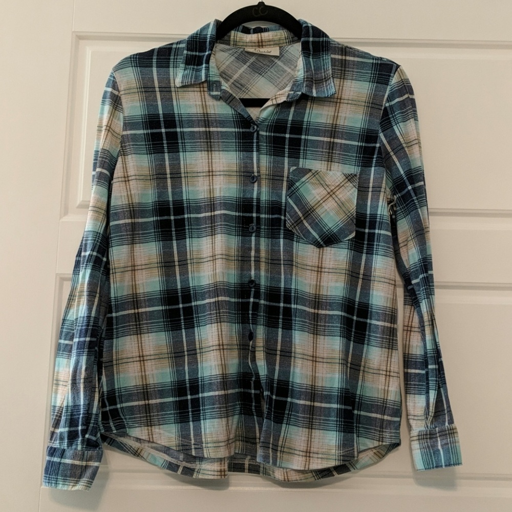 Button up Plaid Shirt Blue Aqua